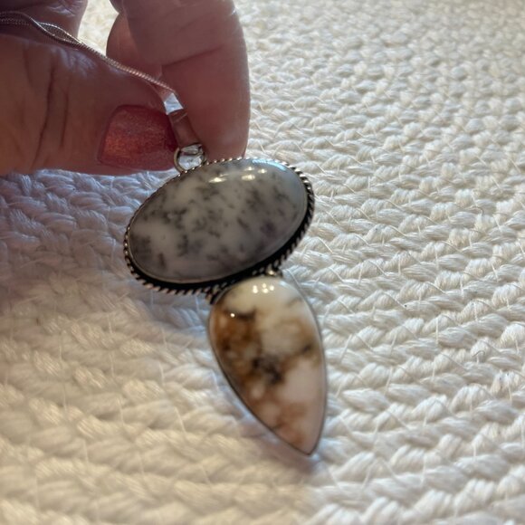 Stunning DENDRITIC OPAL & FOSSIL CORAL Handmade Sterling 925 Pendant/Chain #958D - Picture 2 of 3